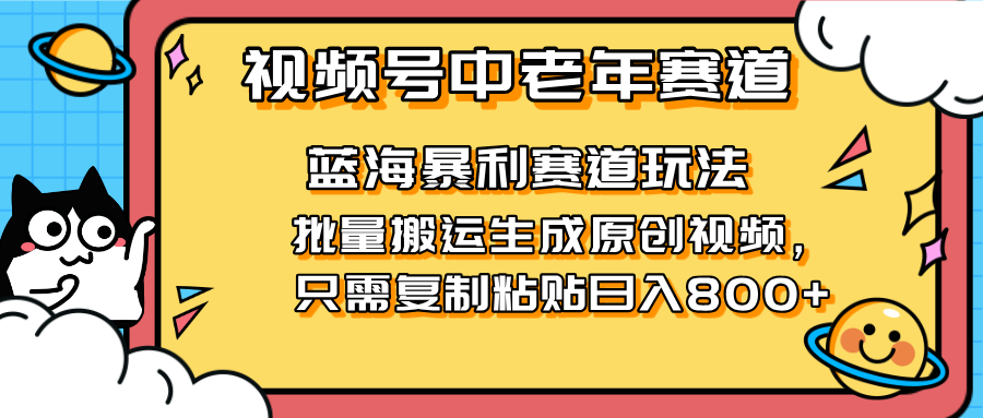 （14314期）2025视频号中老年短视频蓝海暴利风口！复制粘贴搬运视频单日赚800+，无...-亮剑学堂